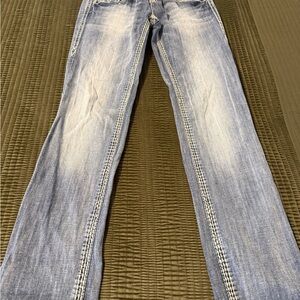 Rock Revival Blue Denim Ankle/Crop Jeans with Orange Accents Size 26